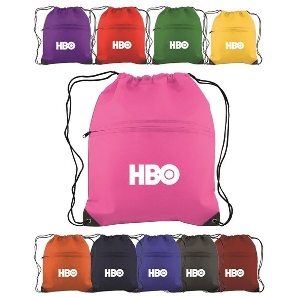 Non-woven Drawstring Cinch Backpack Bag With Zippered Pocket