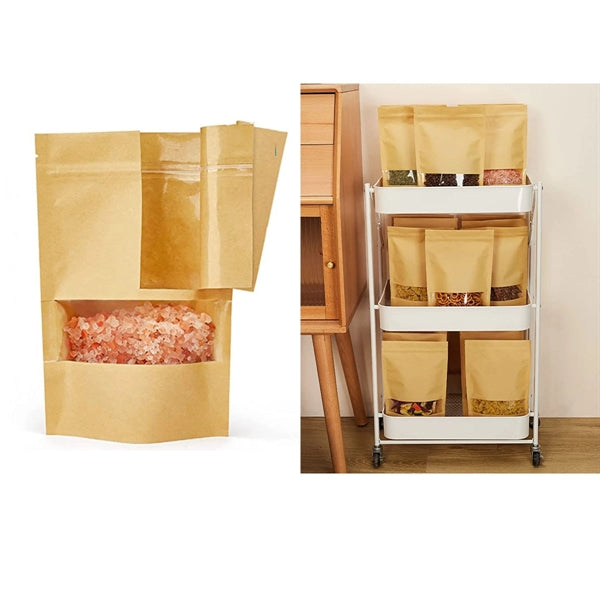 Kraft With Window Stand Up Ziplock Seal Paper Bag