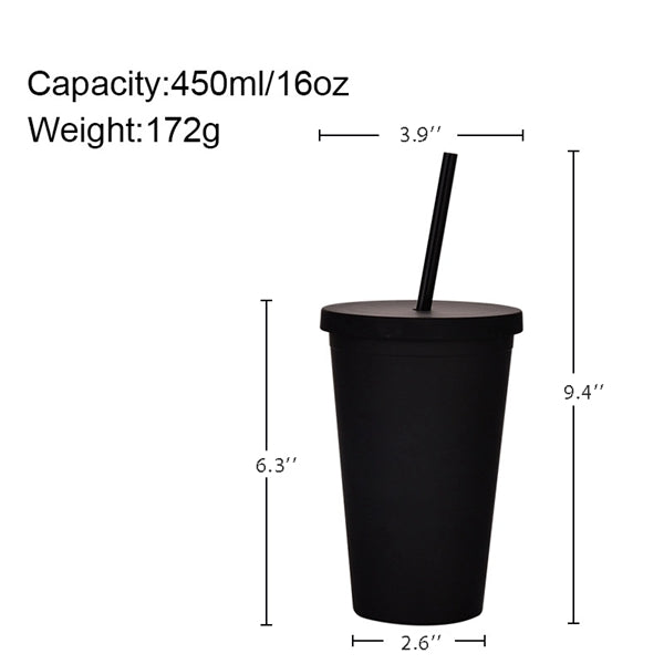 16oz Plastic Tumblers with Lids Straw Coffee Cup