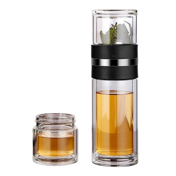 12/15 oz Double Wall Glass Tea Tumbler Bottle with Strainer