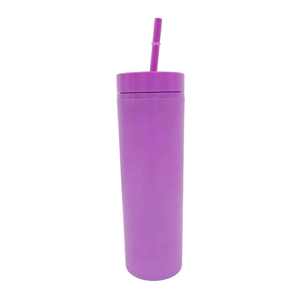 16Oz Double Plastic Frosted Cup With Straw