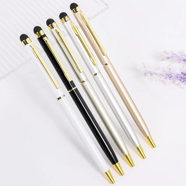 Gold Trim Slim Metal Twist Ballpoint Stylus Pen