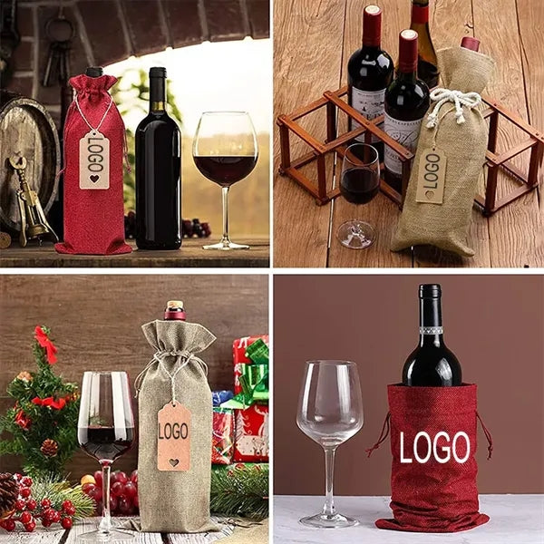 Burlap Wine Bags Jute Cloth Linen Flax With Drawstrings
