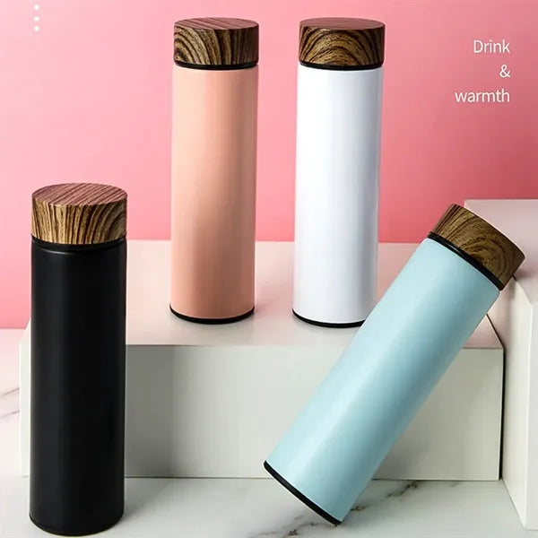 17Oz Insulated Bottle With Wood Grain Lid