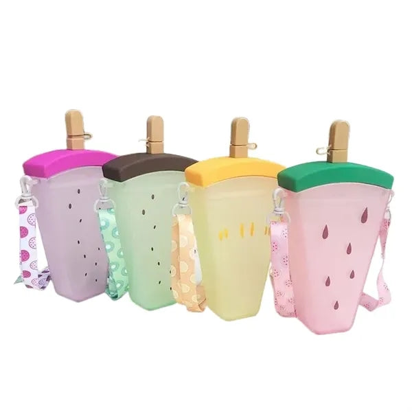 320 ML Popsicles Shape Fruit Print Water Bottle with Straw