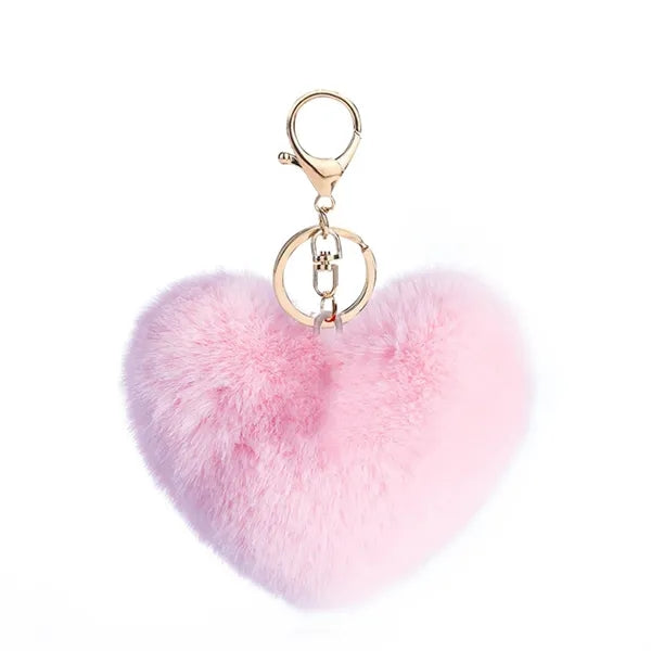 4" Fur Ball Heart Pendant Keychain
