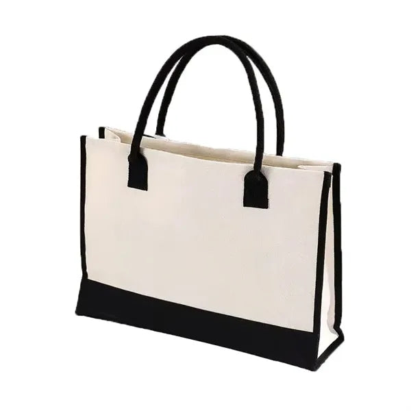Classic Black and White Initial Canvas Tote Bag