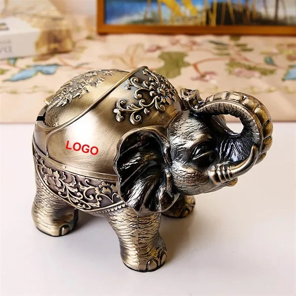 Metal Windproof Elephant Ashtray With Lid