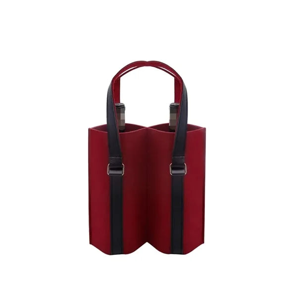Double Wine Bottle Carrier Felt Tote Bag With Handle