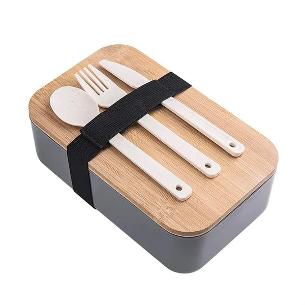 Wheat Straw Bento Box Wooden Lunch Container With Utensils