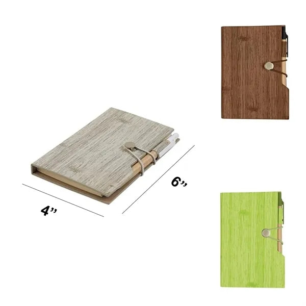 4" x 6" Woodgrain Look Notebook W/ Sticky Notes and Pen Set