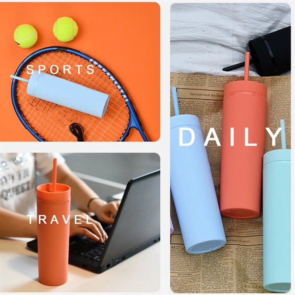 16 Oz Plastic Funny Straight Sport Water Bottle With Straw