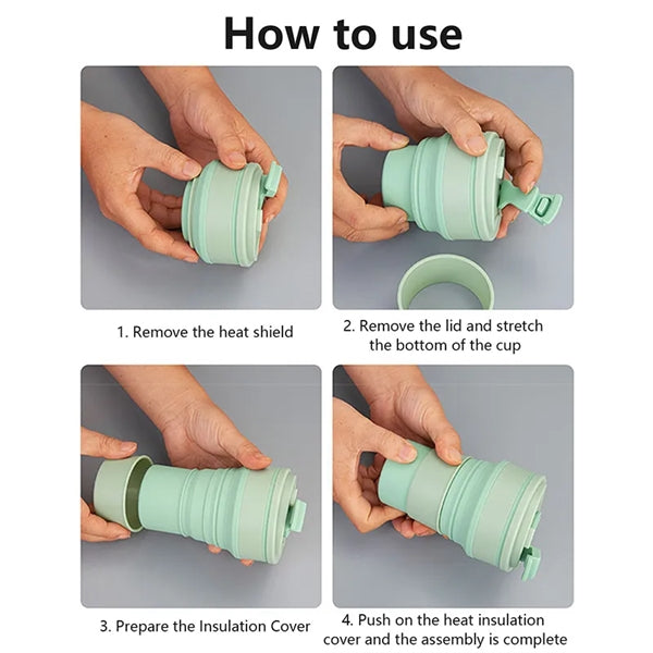 12 oz Portable Collapsible Cup Silicone with Leakproof Lid