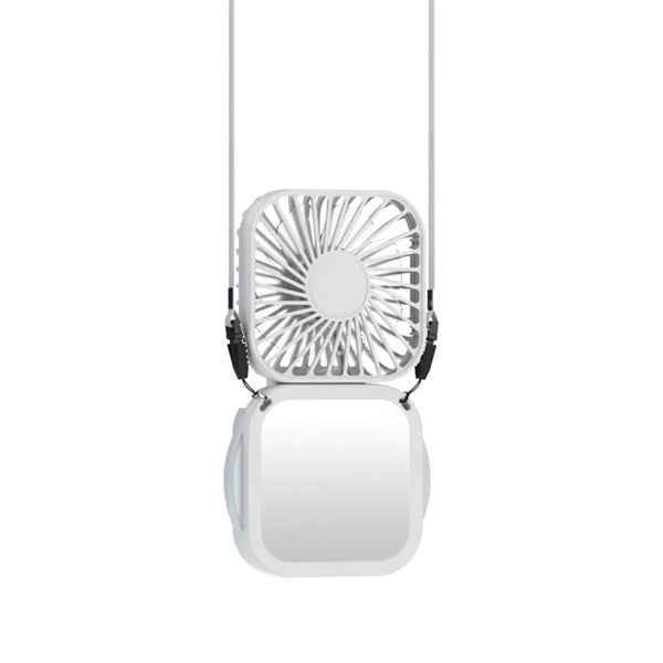 Foldable Portable USB Charging Neck Hanging Fan with Mirror