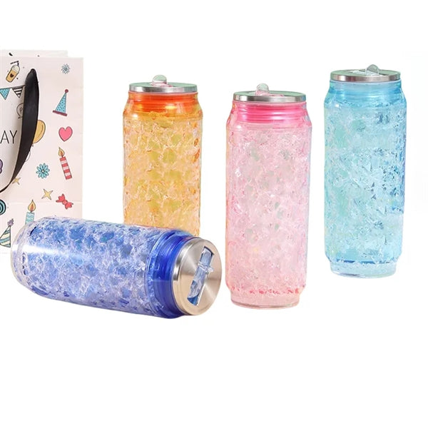 15 oz Double Wall Plastic Ice Cans Straw Cup Water Bottles