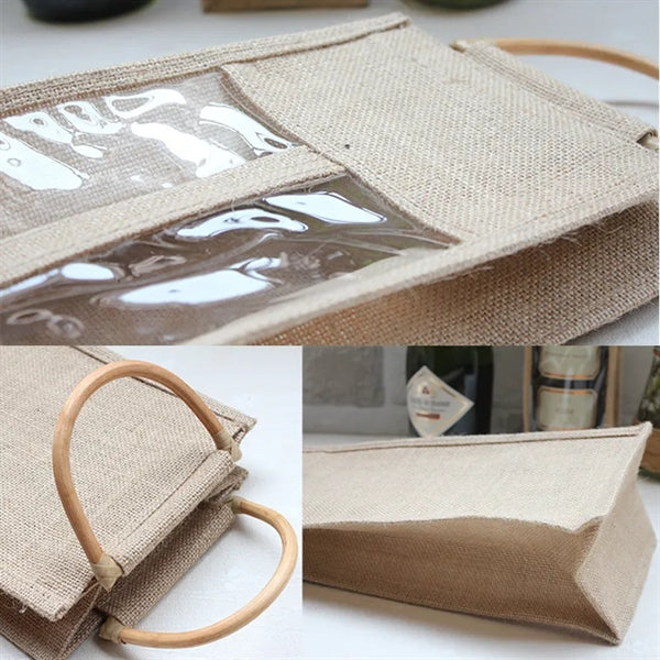 2 Bottle Window Jute Wine Bags