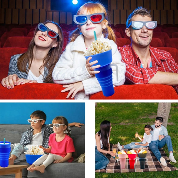 Foldable Silicone Stadium Cup With Snack Bowl On Top