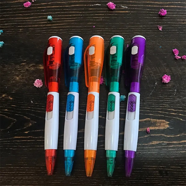 2 In 1 Plastic Retractable Ballpoint Pen With LED Light