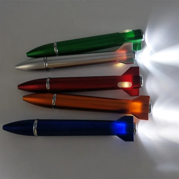 Creative Rocket Shape LED Light Twist Open Ballpoint Pen