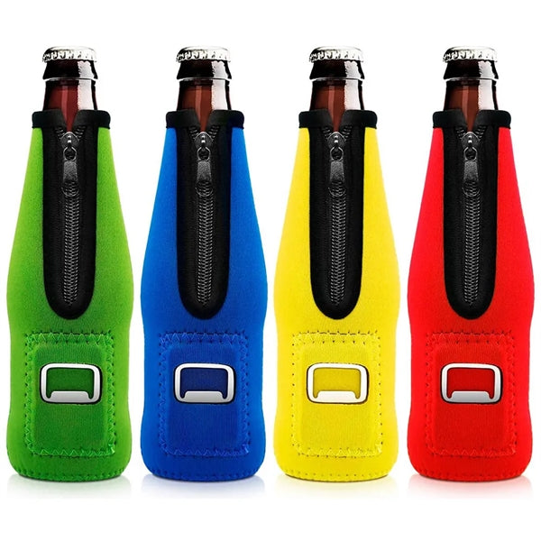 Neoprene Bottle Holder with Zipper and Opener