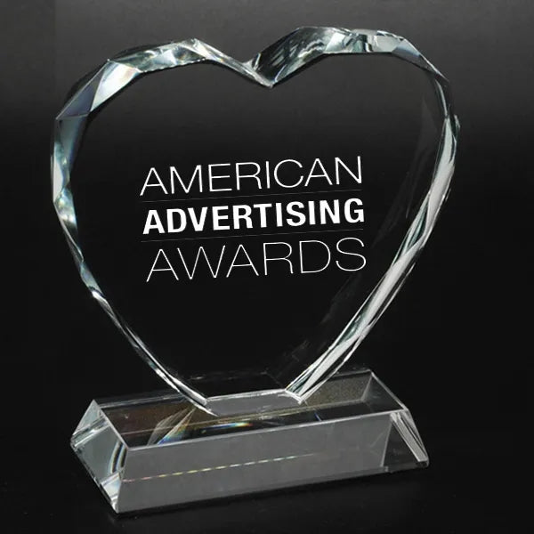 Engraved Heart Shaped Crystal Trophy Awards