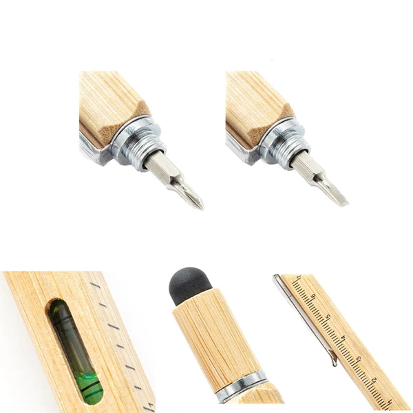 6 in 1 Multifunctional Bamboo tool Stylus Pen