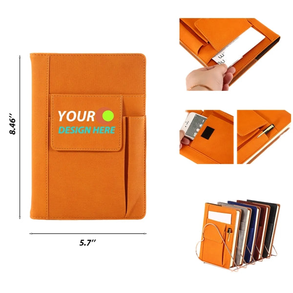 A5 Multi-Functional Leather Notebook w/ Front Pockets