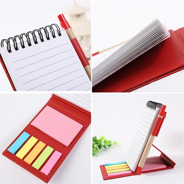 Self Standing Spiral Notebook With Pen And Sticky Notes