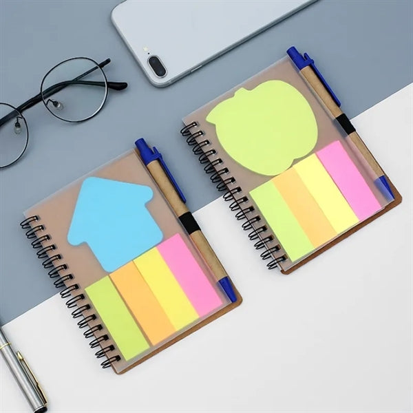 Plastic Cover Spiral Notebook with Pen and Sticky Notes