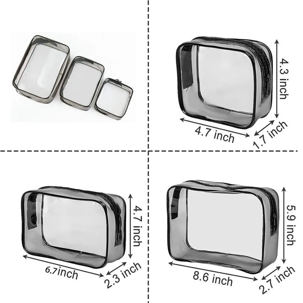 3 Pieces PVC Travel Wash Cosmetic Bag