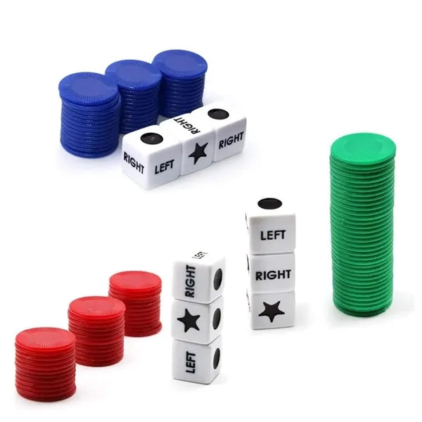 Right Left Center Dice Game Set with 3 Dices& 36 Chips