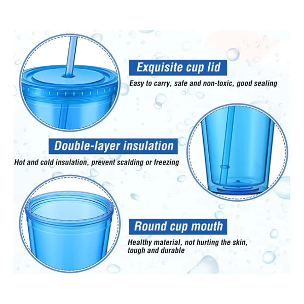 15Oz Insulated Double Wall Tumbler With Straw