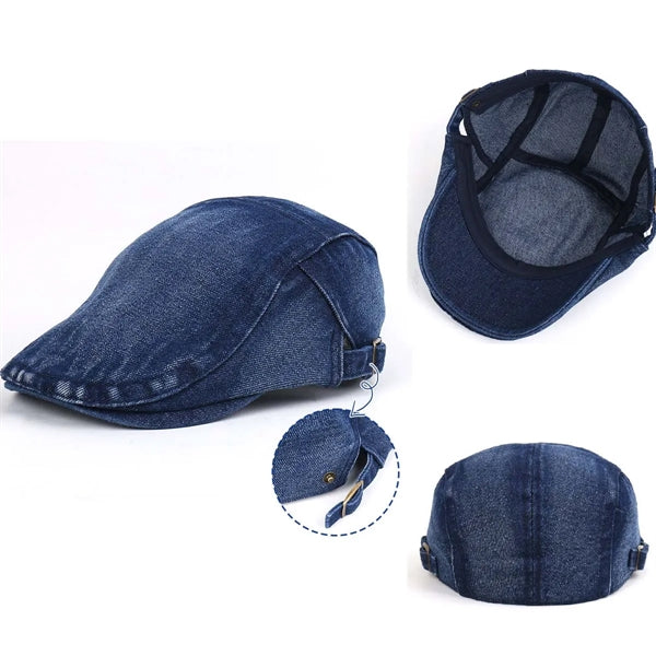 Vintage Washed Denim Duckbill Forward Newsboy Cap