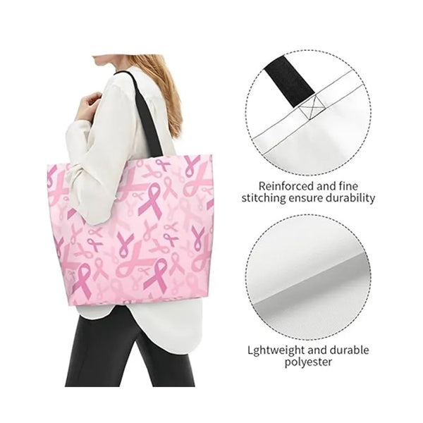 Breast Cancer Awareness Canvas Tote Bag Pink Ribbon Gift