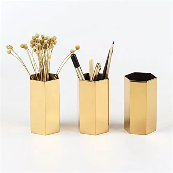 Vintage Geometric Golden Pen Holder