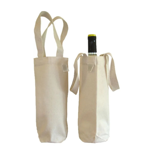 White Single Bottle Canvas Wine Tote Gift Bag