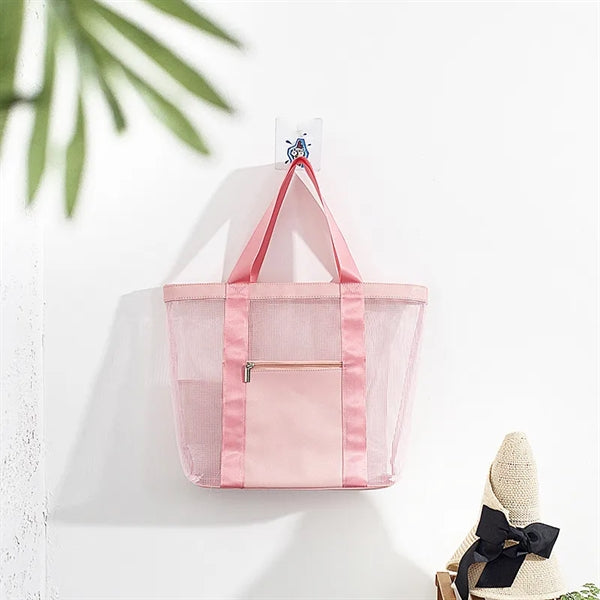 Mesh Beach Tote Bag With Pocket