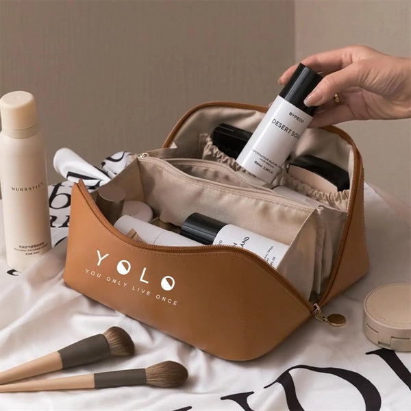 Premium Leather Pillow Cosmetic Toiletry Bag