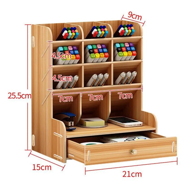Divided Desktop Wood Storage Box