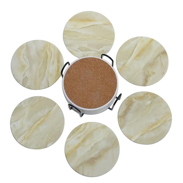 6 Pcs Ceramic Coaster Set with Holder