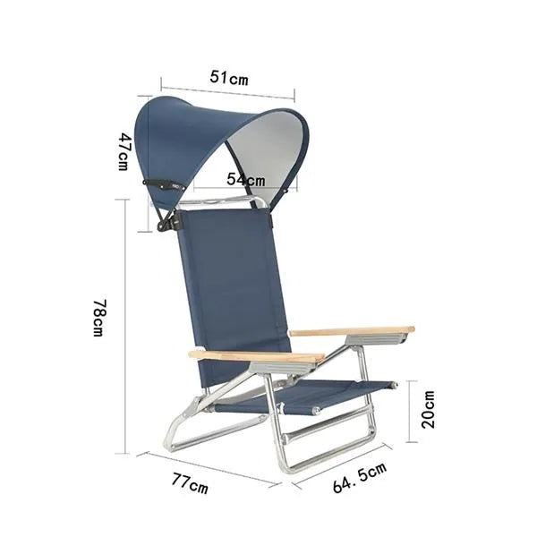 Aluminum Beach Chair with Canopy and Wooden Arms