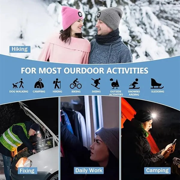 LED Headlamp Winter Cap Lighted Hat Flashlight Gifts