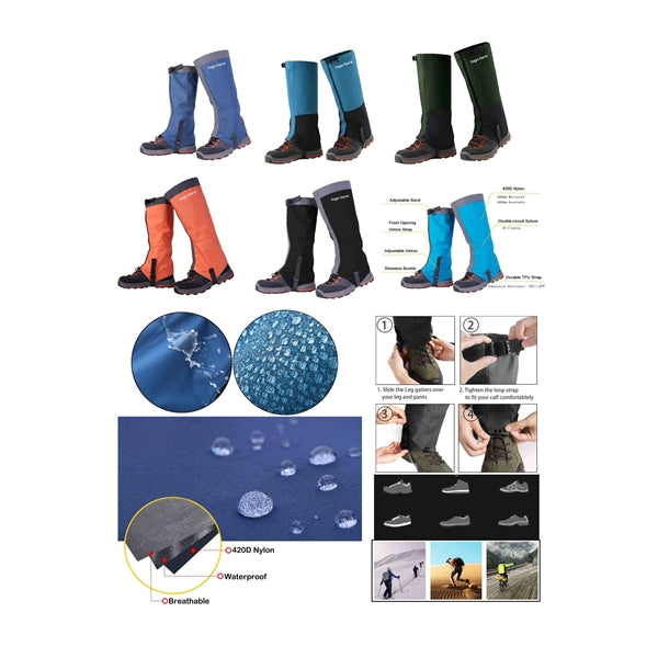 420D Nylon Breathable Snow Waterproof Hiking Gaiters With Re