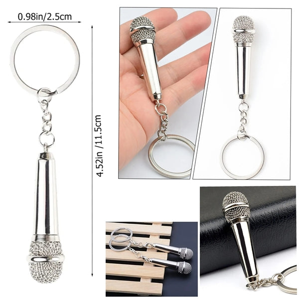 Metal Music Microphone Keychain