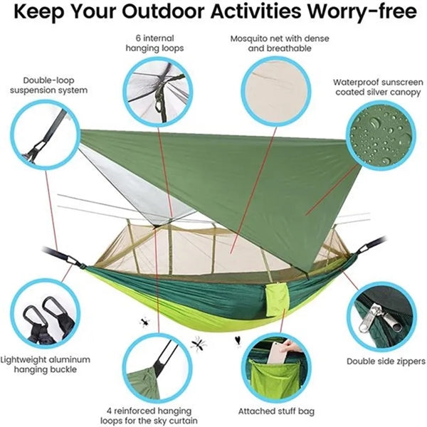Portable Camping Hammock With Rian Fly And Mosquito Net