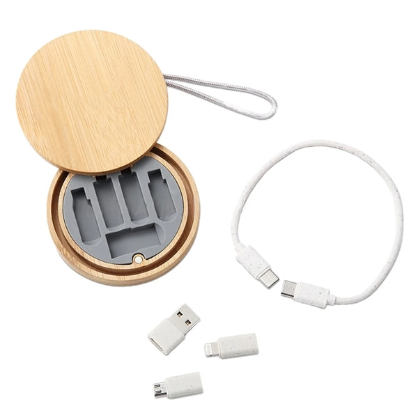 Wheat Straw 3-in-1 USB Charging Kit With Bamboo Wood Box