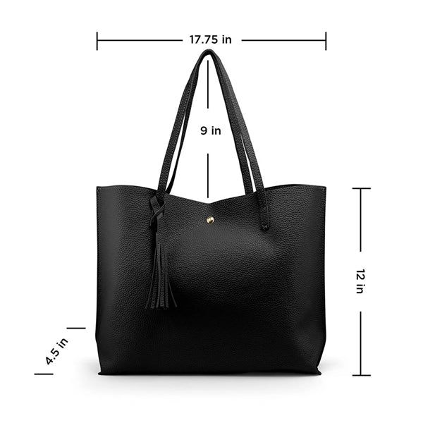 Women Large Tote Bag Tassels Faux Leather Shoulder Handbags