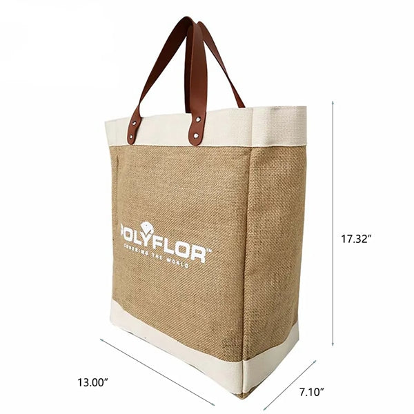 Premuim Jute Shopping Bag with Leather Handle