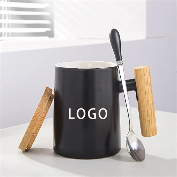 13.19 Oz. Ceramic Mug With Wooden Handle