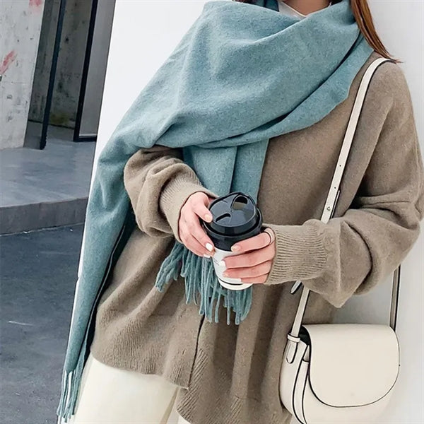 Vintage Autumn Winter Cashmere Blanket Scarf With Tassels